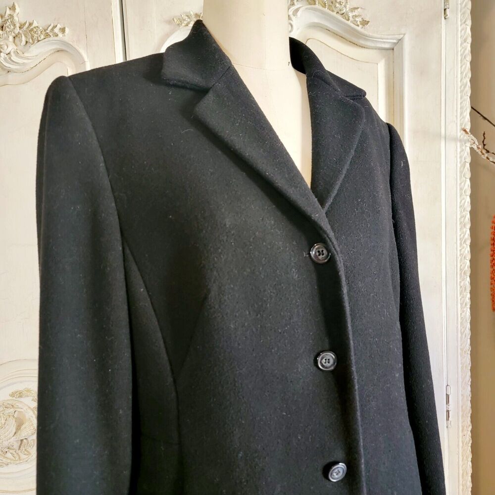 Vintage Murano Wool blend  Long Coat Women's Size 12 Black Button - Picture 3 of 15